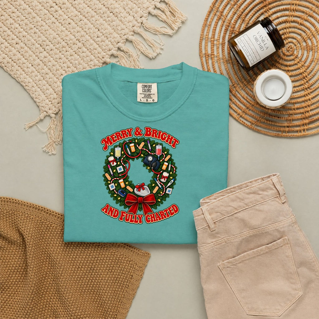 Merry & Bright and Fully Charted Christmas Nurse Tee