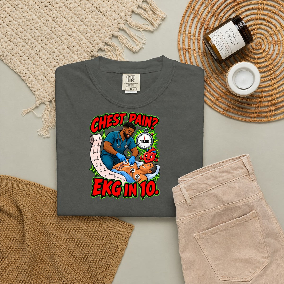 Chest Pain EKG in 10 ER Male Nurse Tee