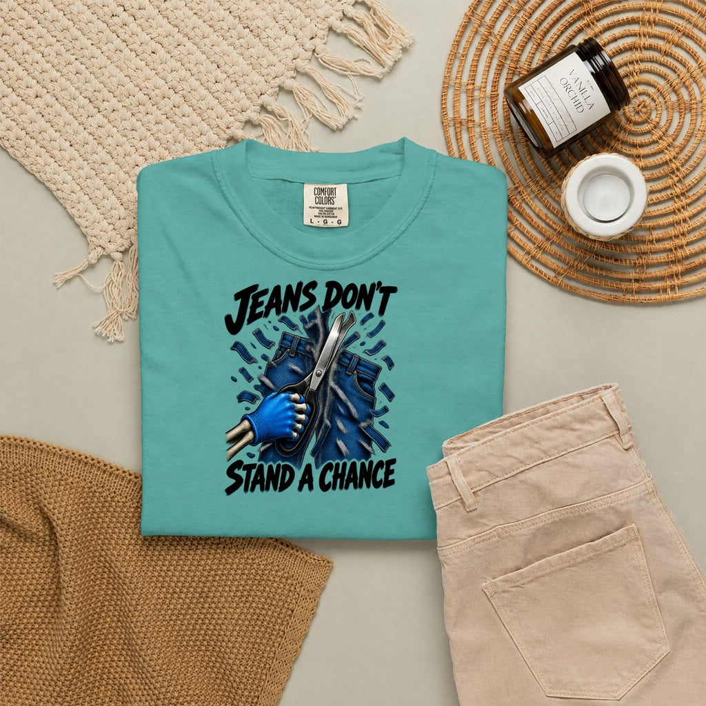 Jeans Don't Stand a Chance Skeleton ER Nurse Comfort Colors T-Shirt folded