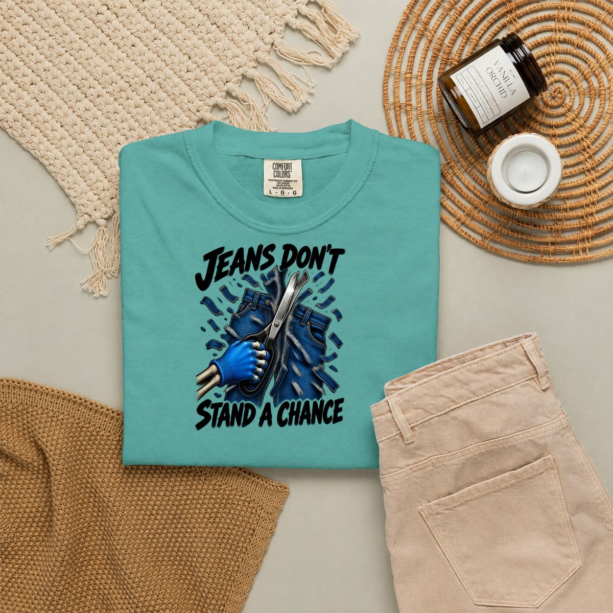 Jeans Don't Stand a Chance Skeleton ER Nurse Comfort Colors T-Shirt folded