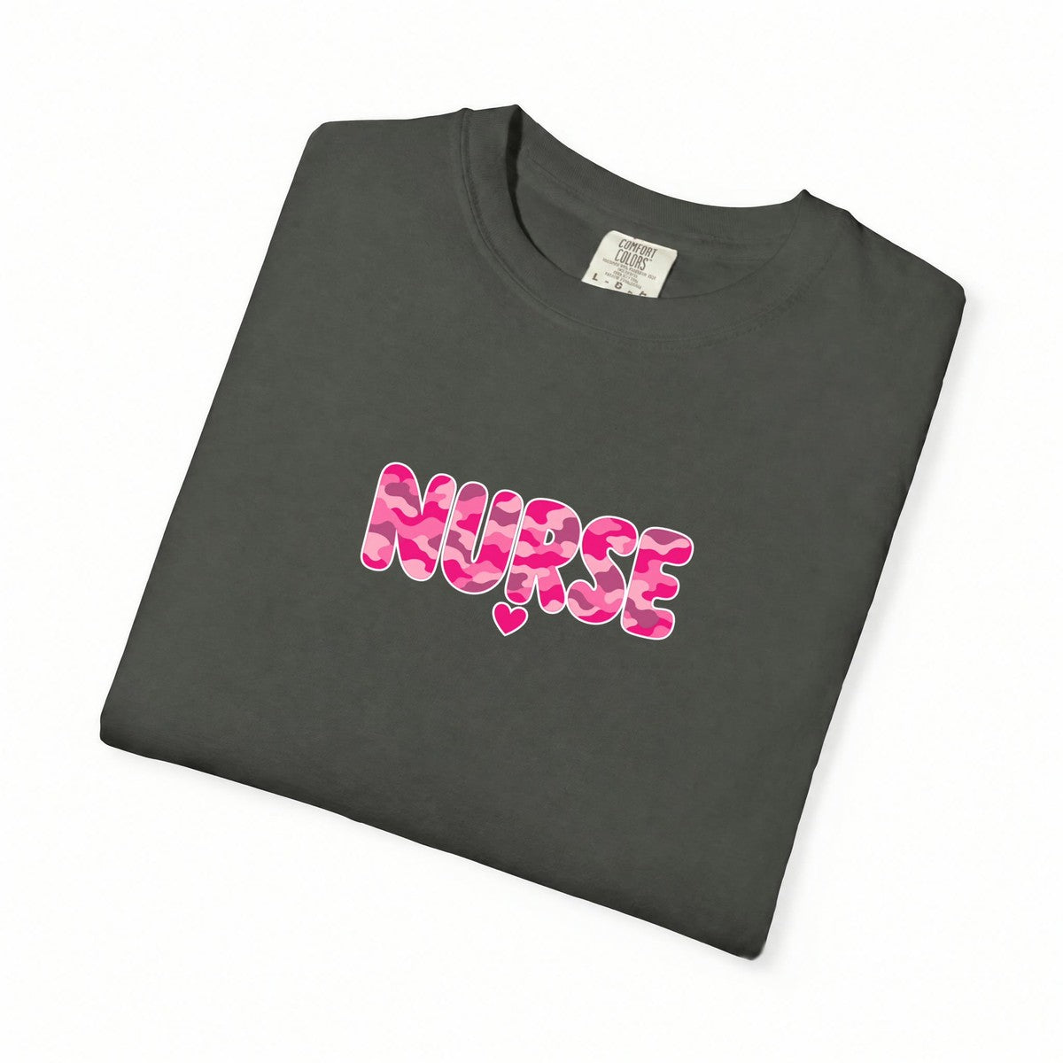 Nurse Pink Camo Comfort Colors T-Shirt folded