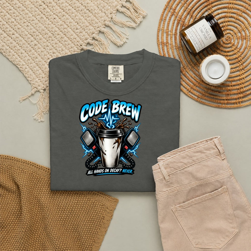 Code Brew Coffee Nurse Funny Code Blue Caffeine Comfort Colors T-Shirt folded