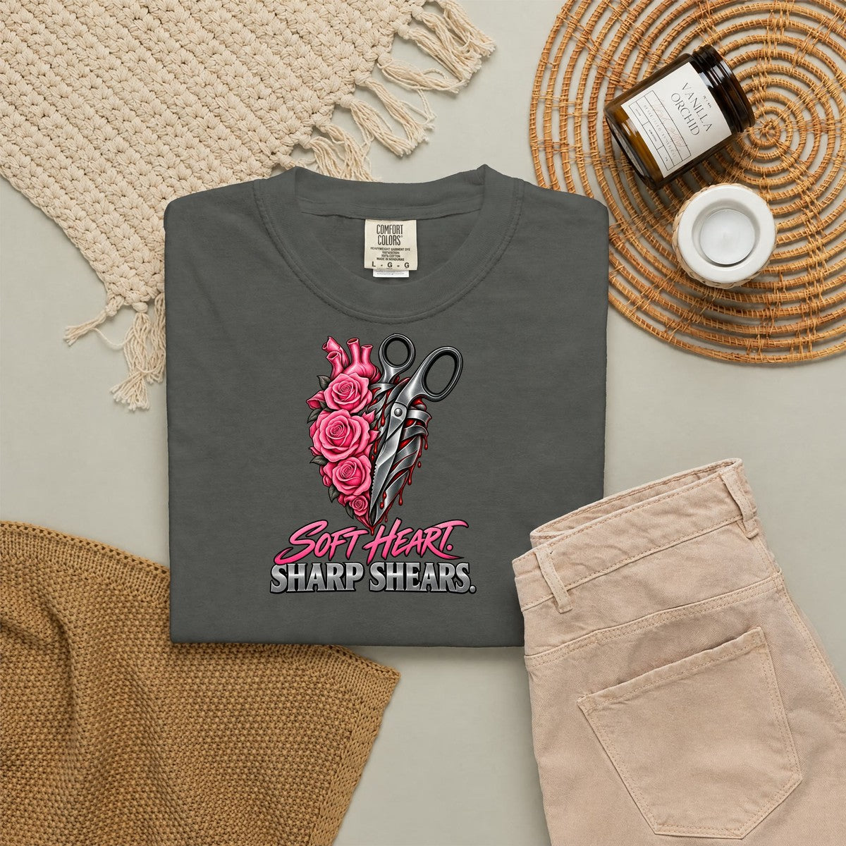 Soft Heart Sharp Shears Nurse Comfort Colors T-Shirt folded