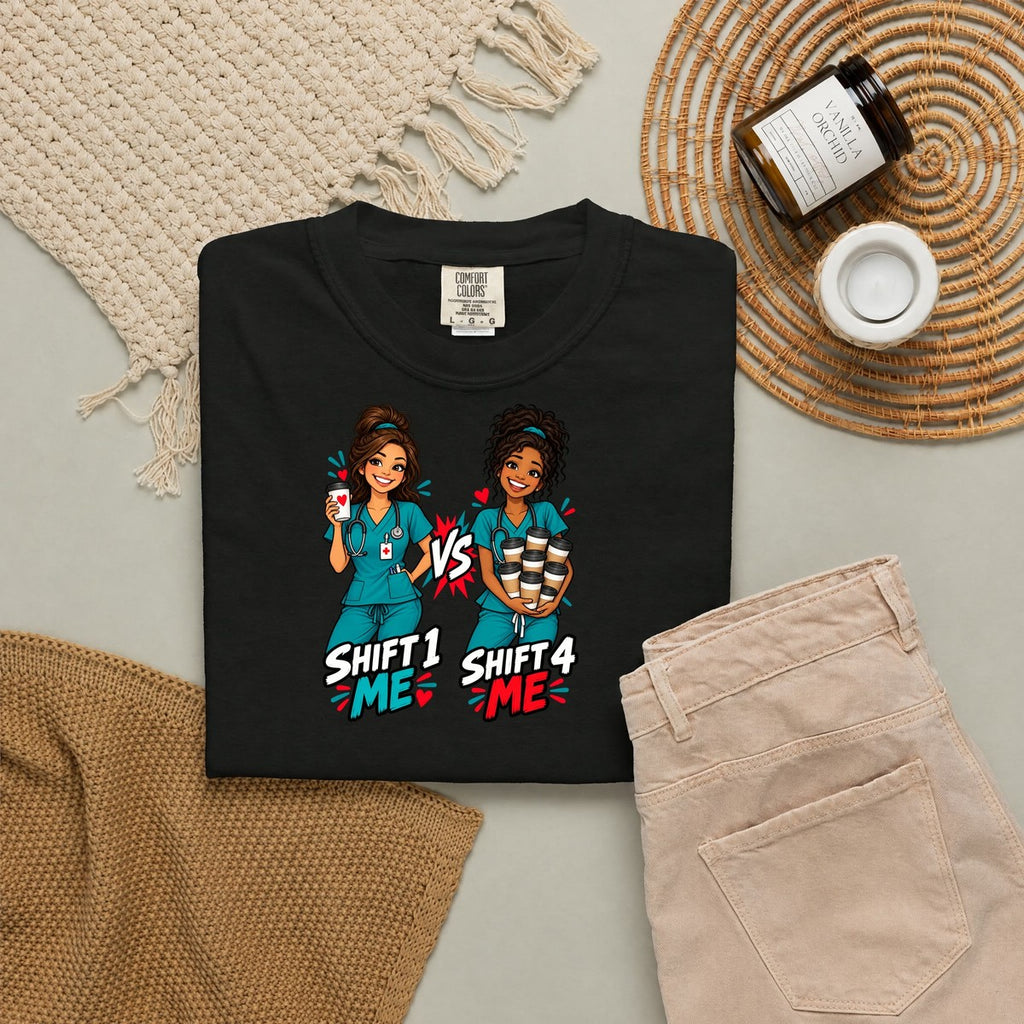 Shift 1 Me vs Shift 4 Me Nurse Tee (Long Waves)