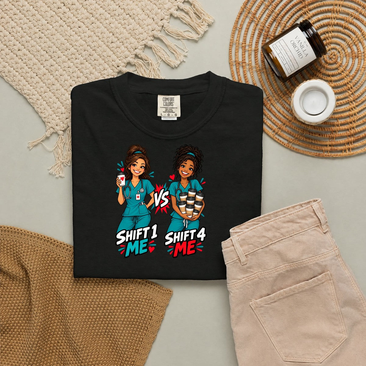 Shift 1 Me vs Shift 4 Me Nurse Tee (Long Waves)