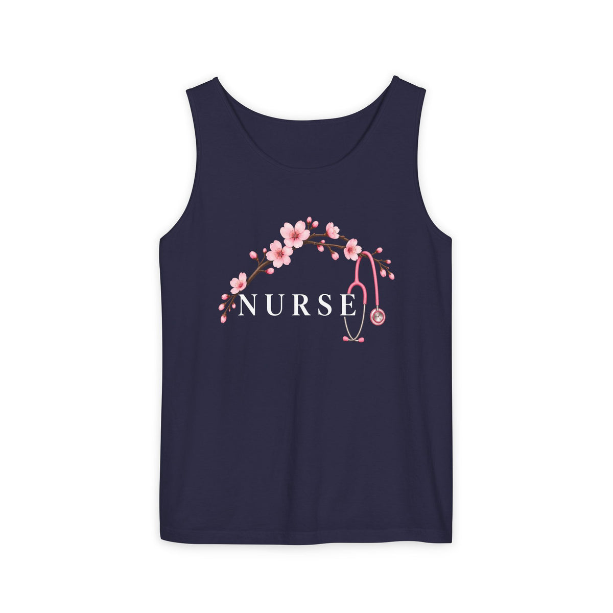 Nurse Cherry Blossom Stethoscope Floral Comfort Colors Tank Top