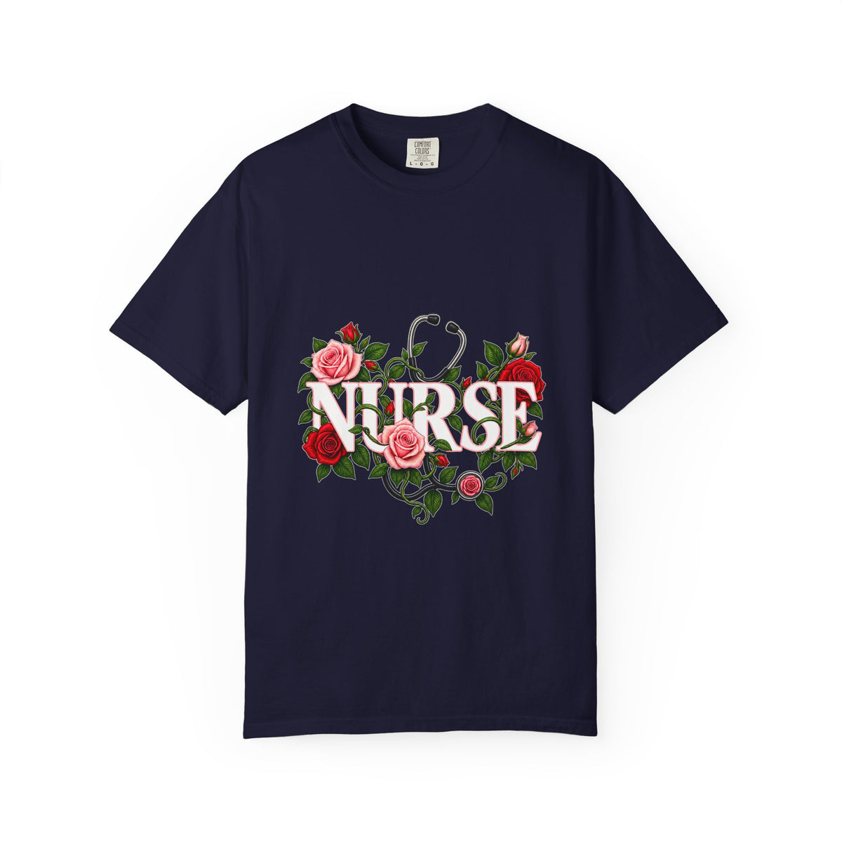 Nurse Roses and Stethoscope Floral Comfort Colors T-Shirt