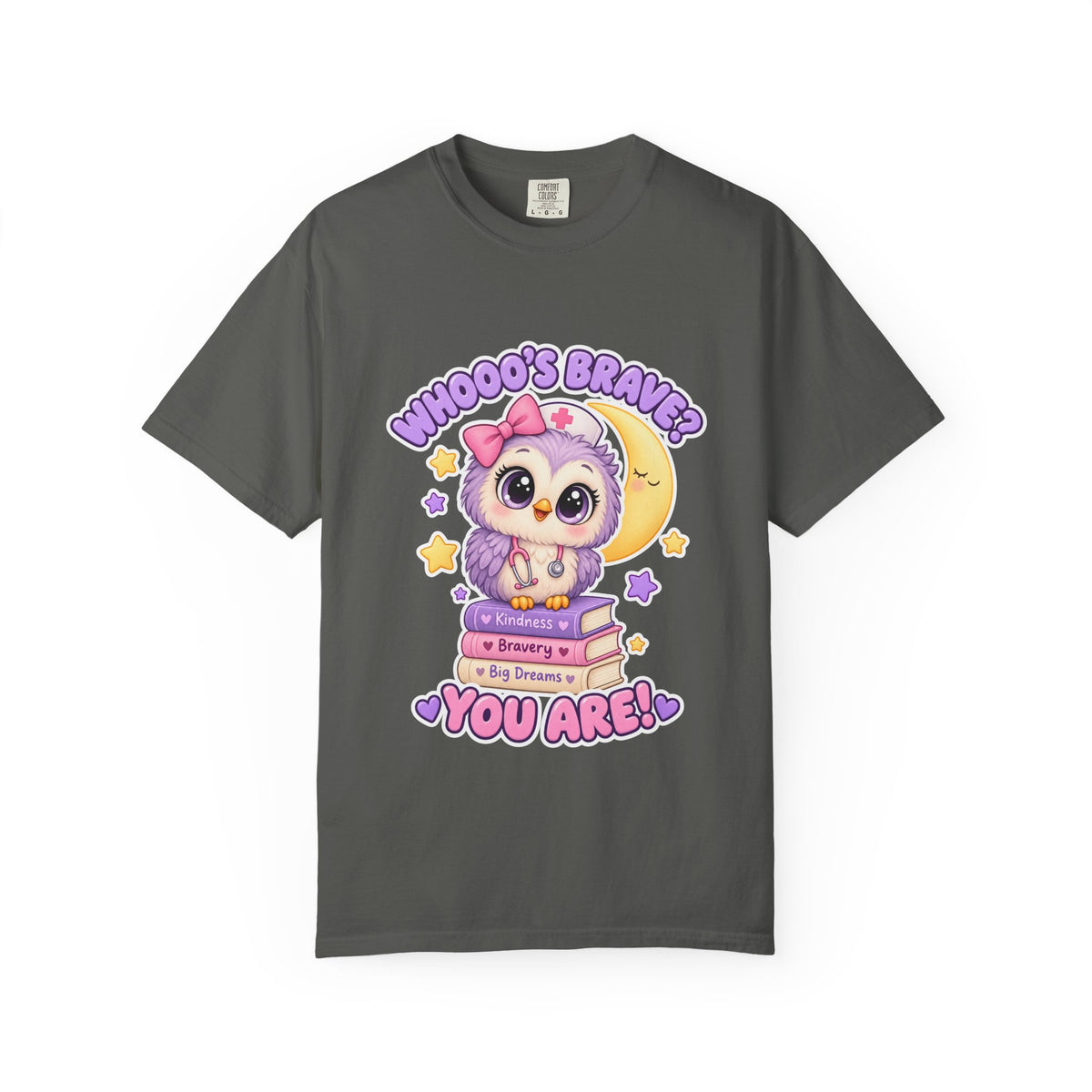 Whooo's Brave You Are Owl Peds Nurse Pink Comfort Colors T-Shirt