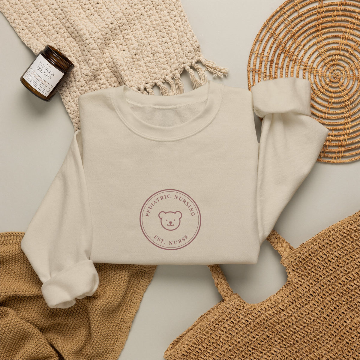 Pediatric Nurse Minimal Vintage Badge Pediatric Nursing Crewneck Sweatshirt