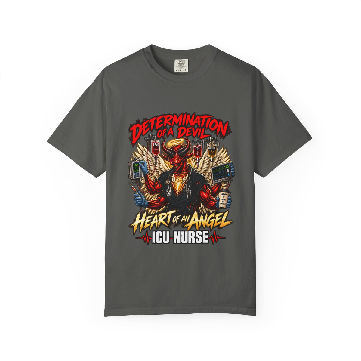 Determination of a Devil Heart of an Angel Male ICU Nurse Comfort Colors T-Shirt