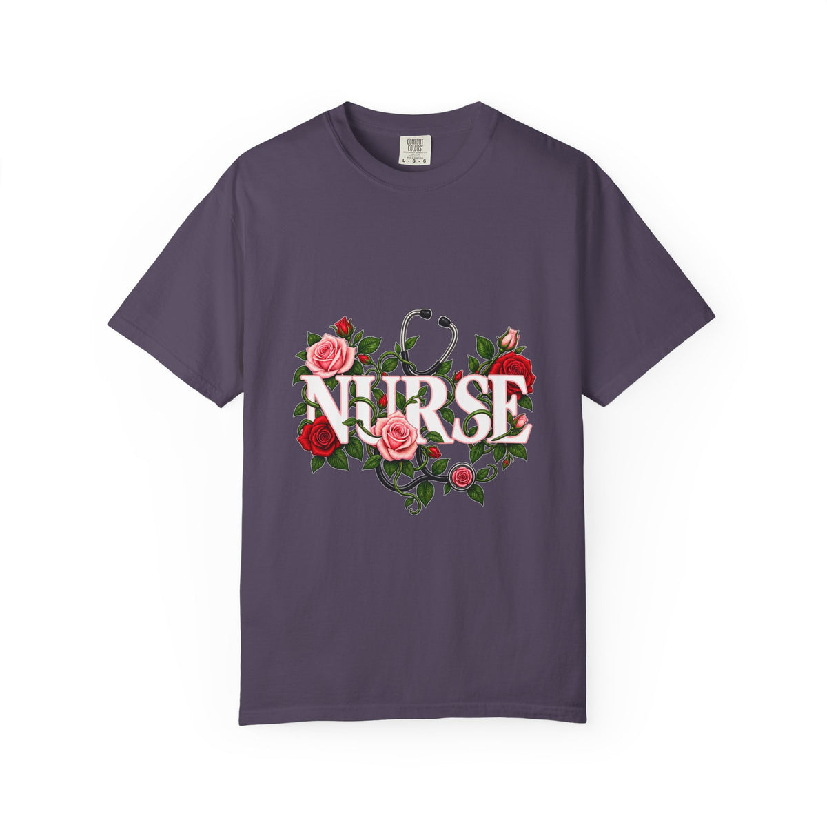 Nurse Roses and Stethoscope Floral Comfort Colors T-Shirt