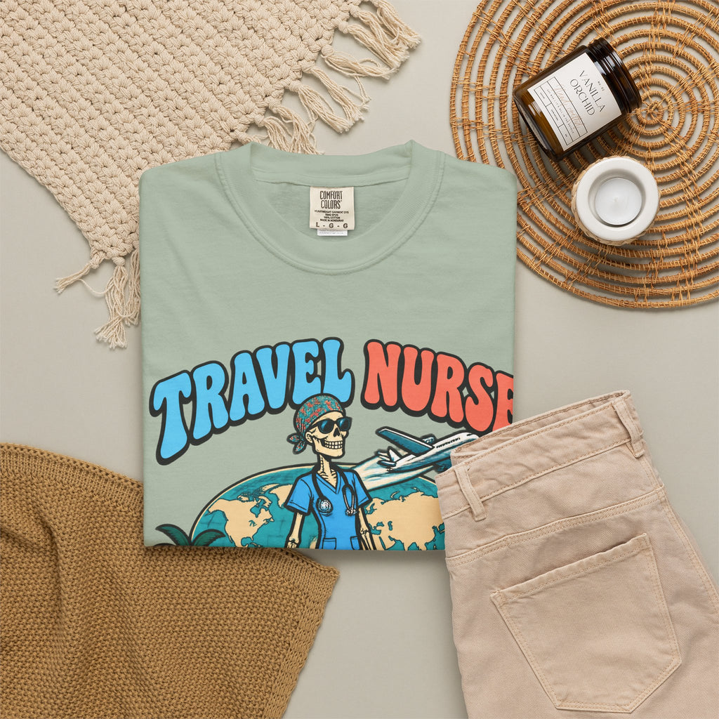 Travel Nurse Have Scrubs Will Travel Skinny Skeleton Comfort Colors T-Shirt