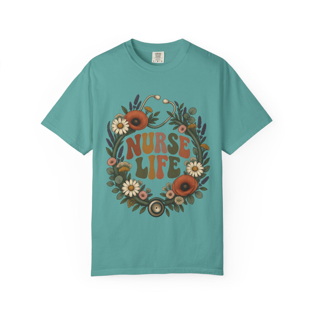 Boho Wildflower Stethoscope Nurse Life Comfort Colors T-Shirt