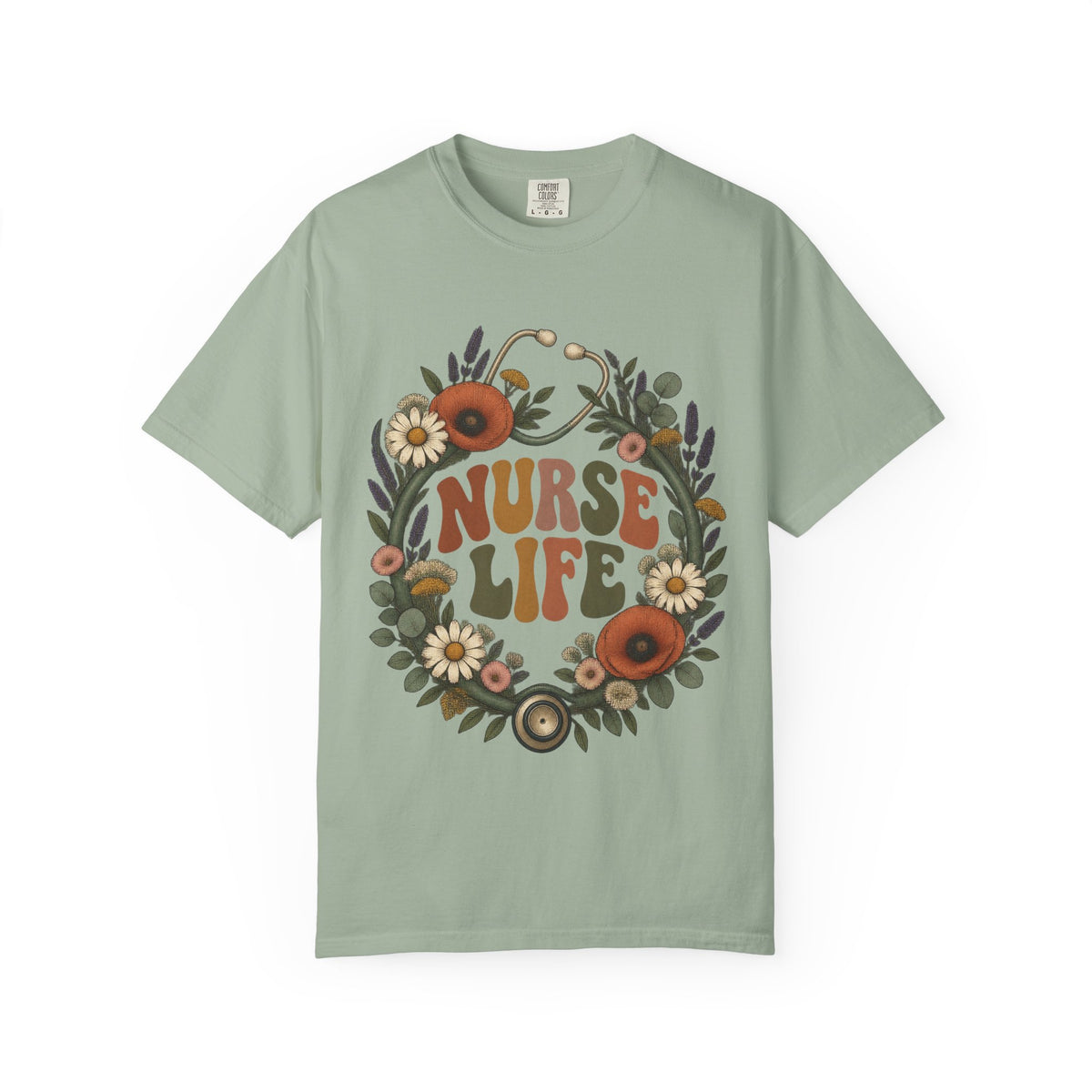 Boho Wildflower Stethoscope Nurse Life Comfort Colors T-Shirt
