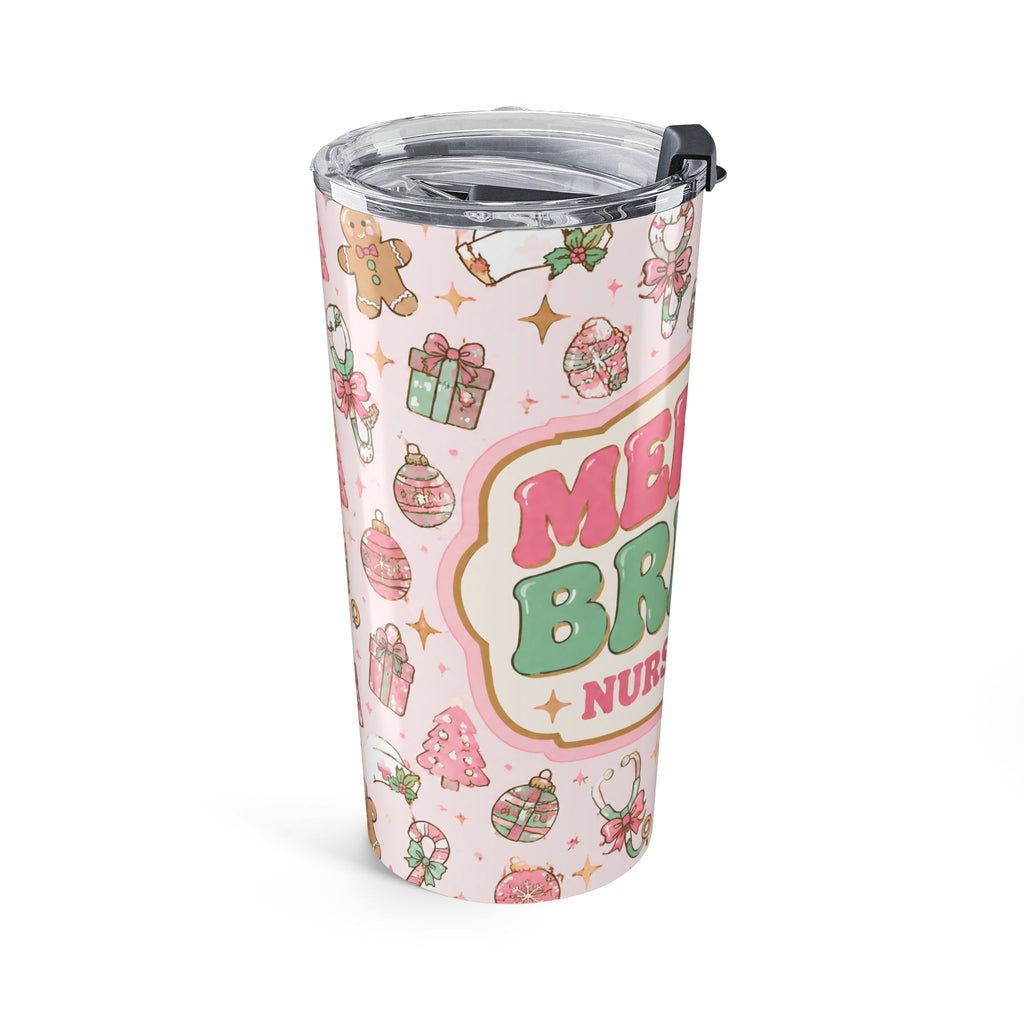 Merry and Bright Nurse Mode Pink Christmas 20oz Skinny Tumbler