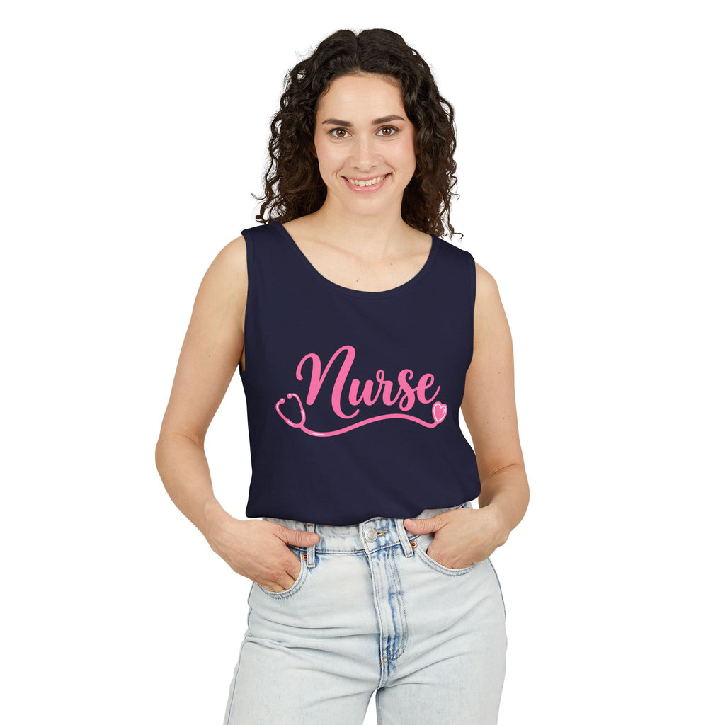 Nurse Pink Script Stethoscope Comfort Colors Tank Top