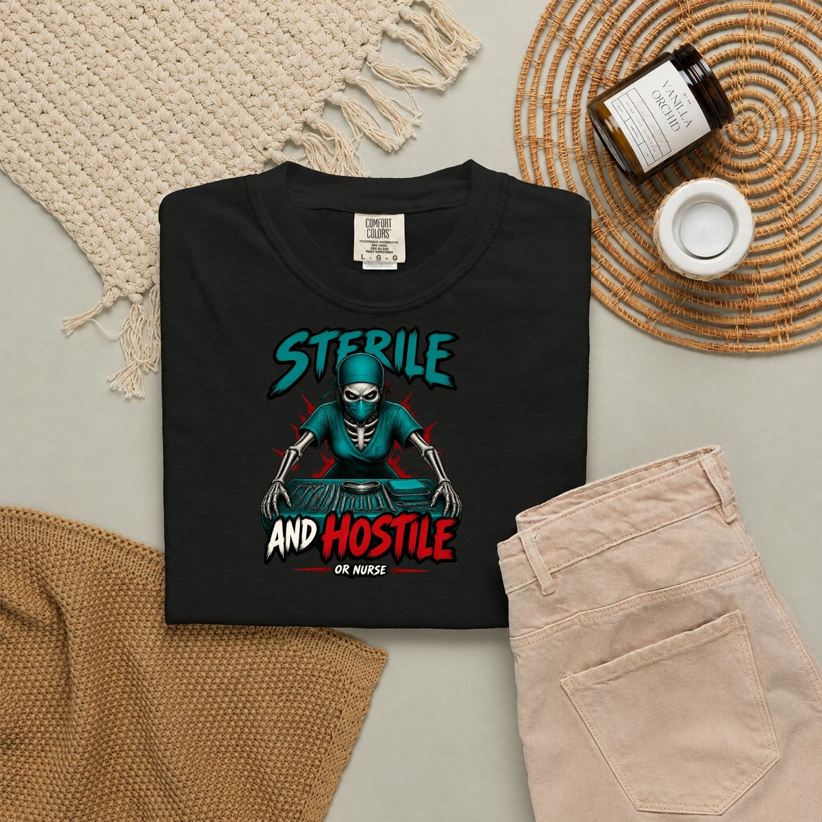 Sterile and Hostile Skeleton OR Nurse Comfort Colors T-Shirt folded