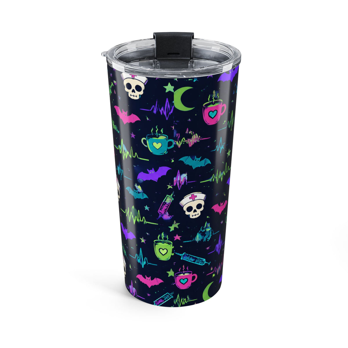Fueled by Coffee and Chaos Skeleton Nurse 20oz Skinny Tumbler