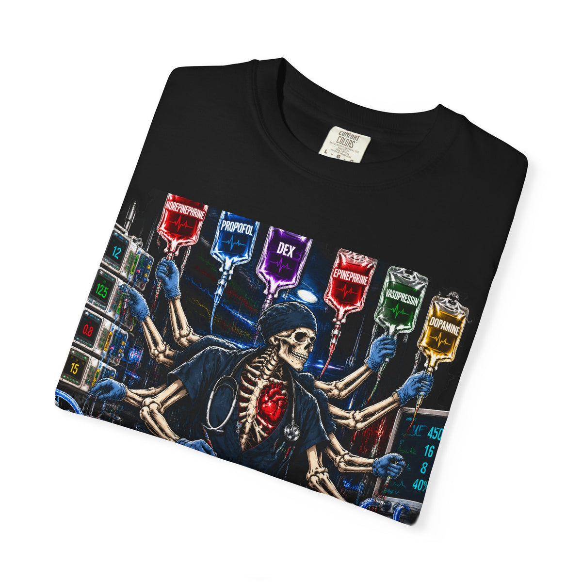Multitaskin' Critically Same Drips Different Shift Skeleton ICU Nurse Comfort Colors T-Shirt