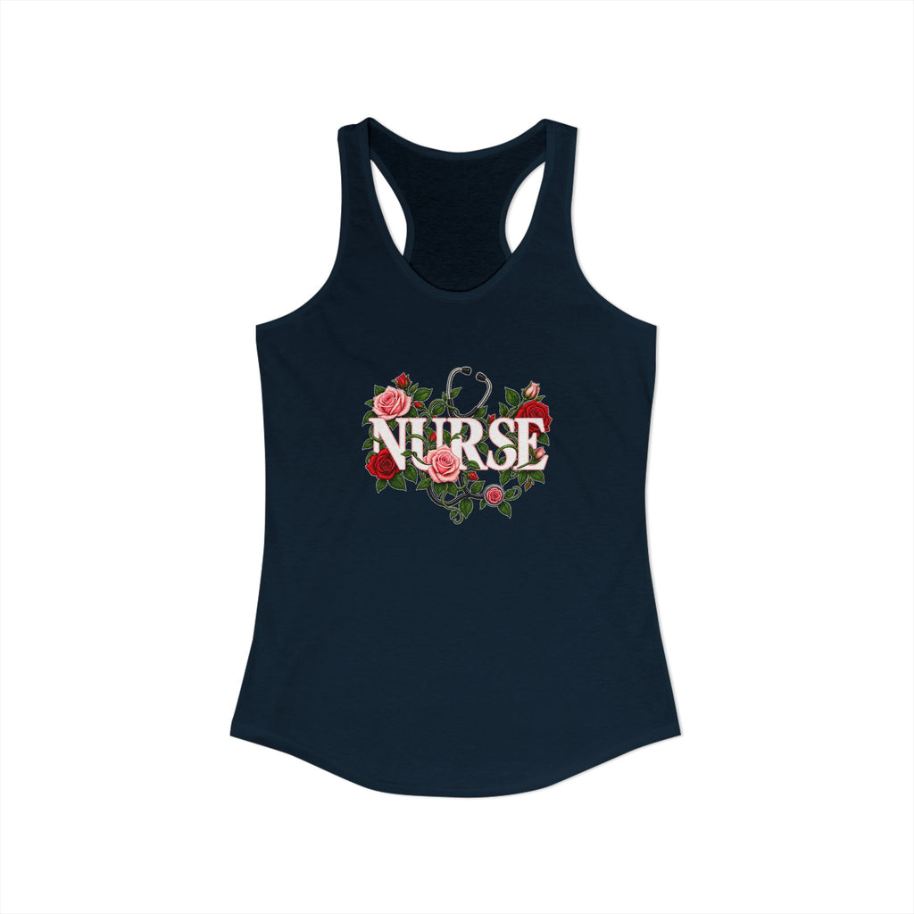 Nurse Roses and Stethoscope Floral Women's Racerback Tank Top