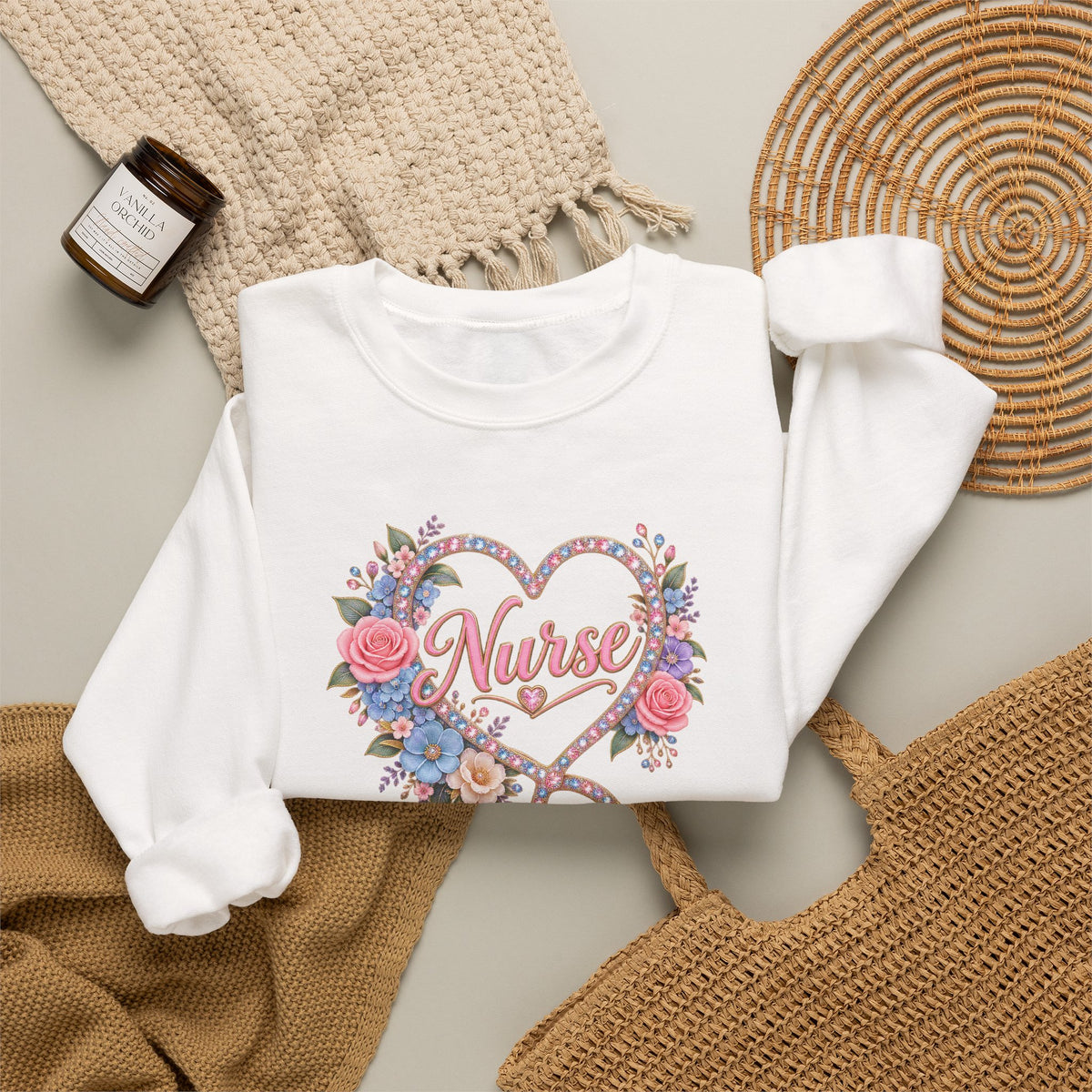 Rhinestone Stethoscope Heart Nurse Crewneck Sweatshirt
