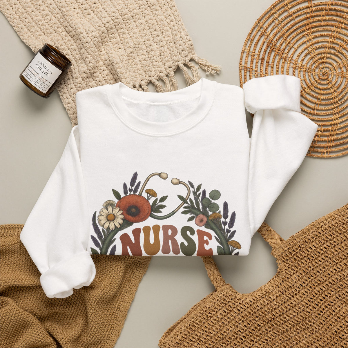 Boho Wildflower Stethoscope Nurse Life Crewneck Sweatshirt