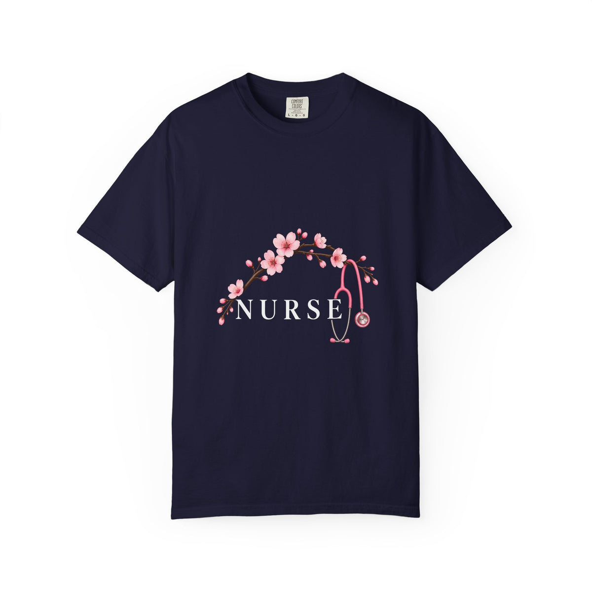 Nurse Cherry Blossom Stethoscope Floral Comfort Colors T-Shirt