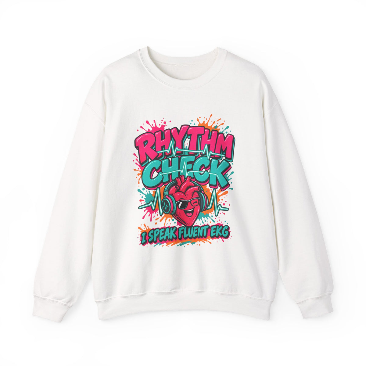 Rhythm Check I Speak Fluent EKG Tele Nurse Crewneck Sweatshirt