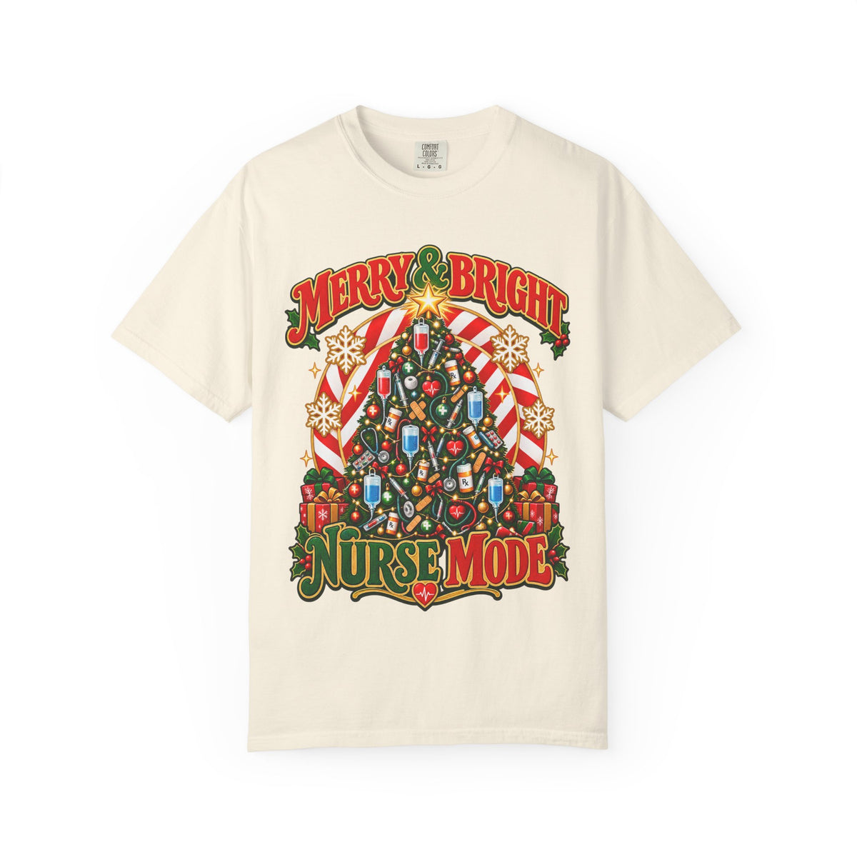 Merry & Bright Nurse Mode Christmas Tree Comfort Colors T-Shirt