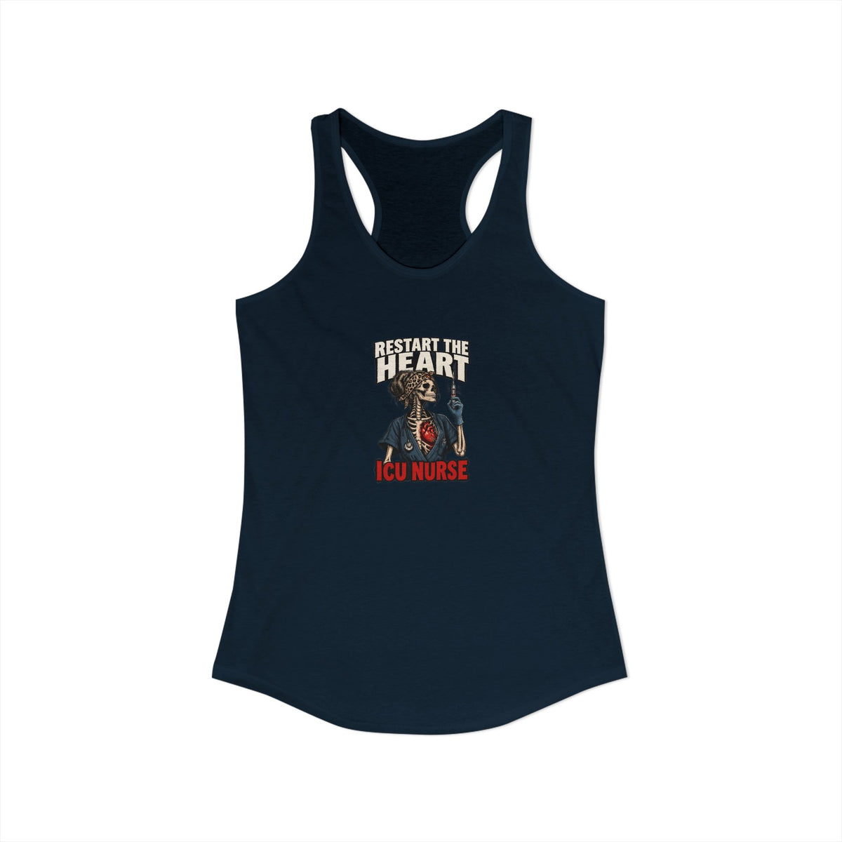 Restart the Heart Skeleton ICU Nurse Women's Racerback Tank Top