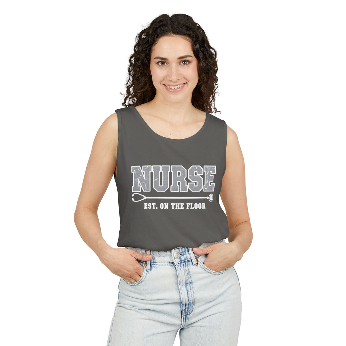 Nurse Varsity Est On the Floor Comfort Colors Tank Top