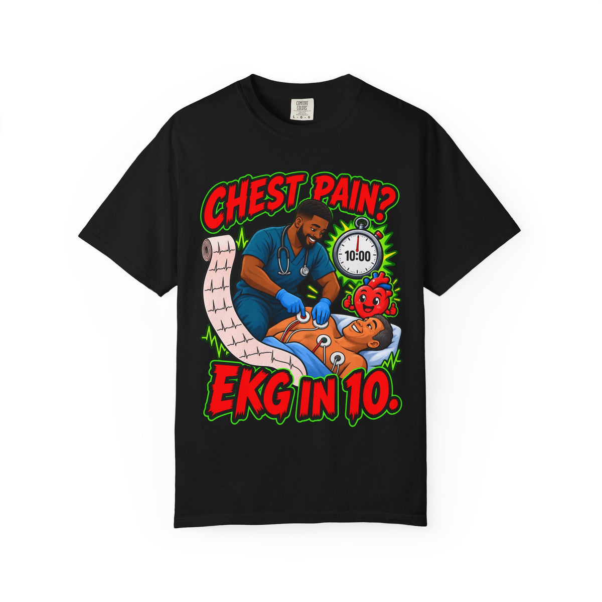 Chest Pain EKG in 10 ER Male Nurse Tee