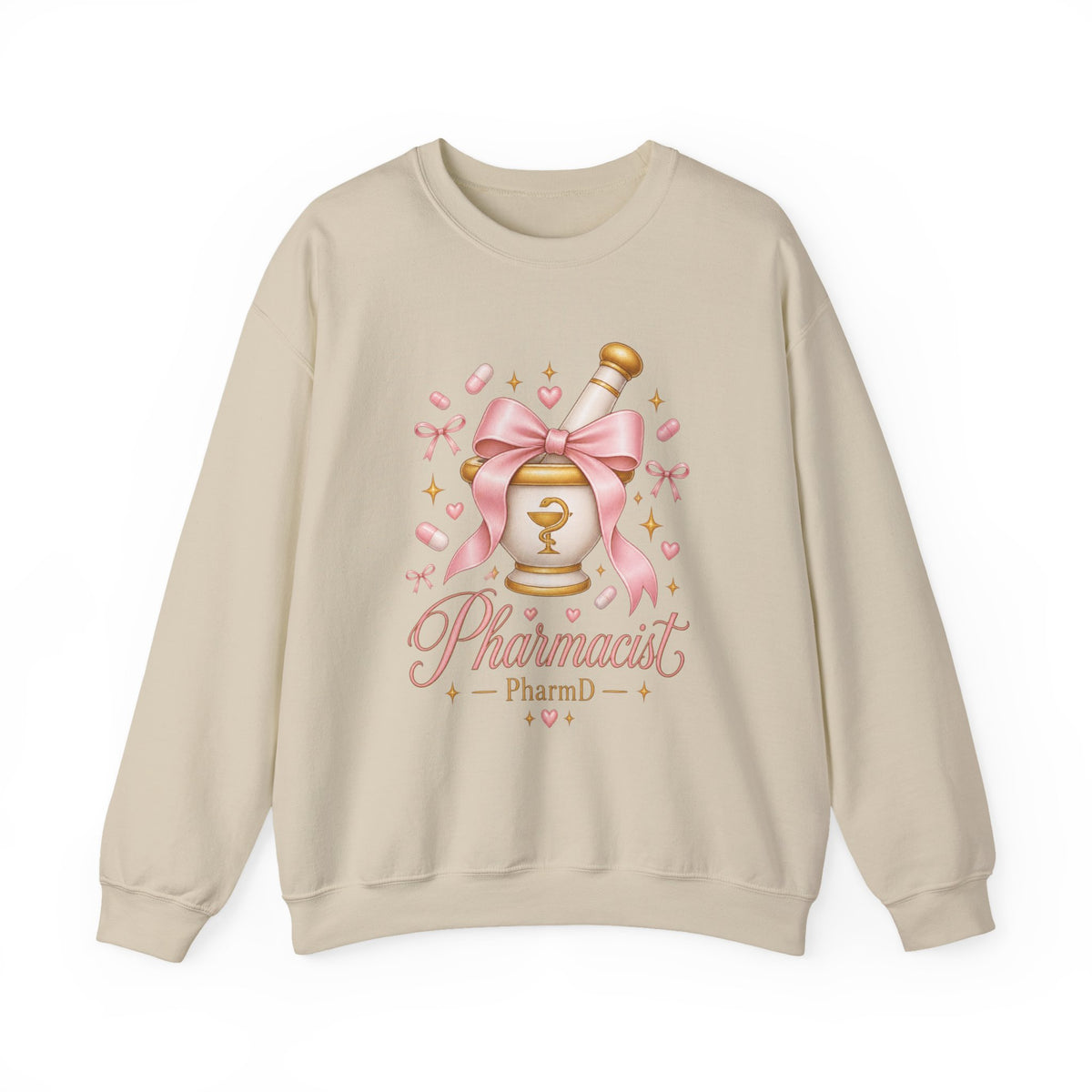 Coquette Pink Bow Mortar and Pestle Pharmacist PharmD Crewneck Sweatshirt