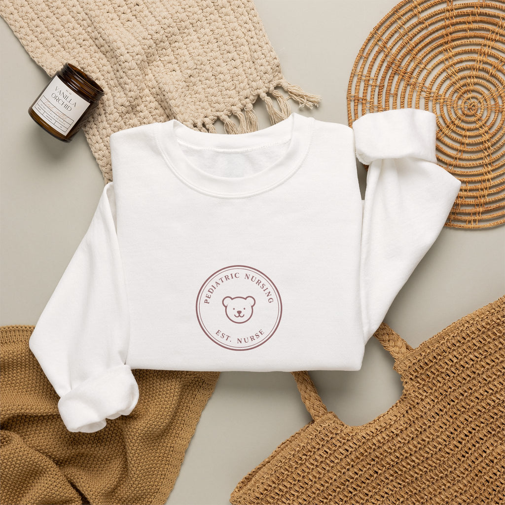 Pediatric Nurse Minimal Vintage Badge Pediatric Nursing Crewneck Sweatshirt