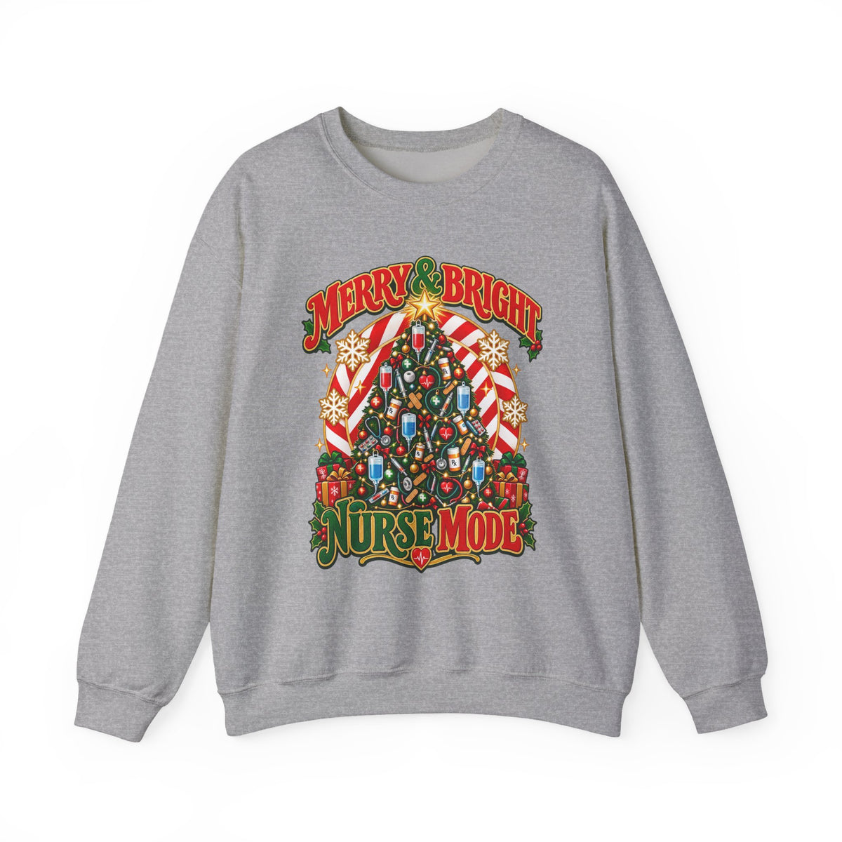 Merry & Bright Nurse Mode Christmas Tree Crewneck Sweatshirt