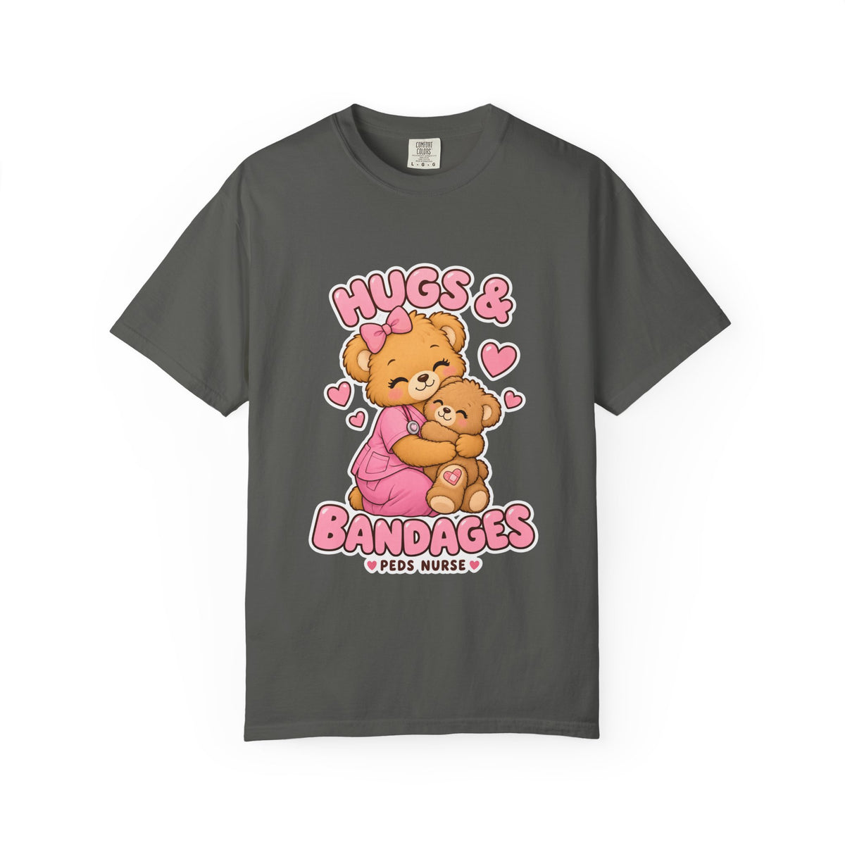 Hugs and Bandages Teddy Bear Peds Nurse Pink Comfort Colors T-Shirt