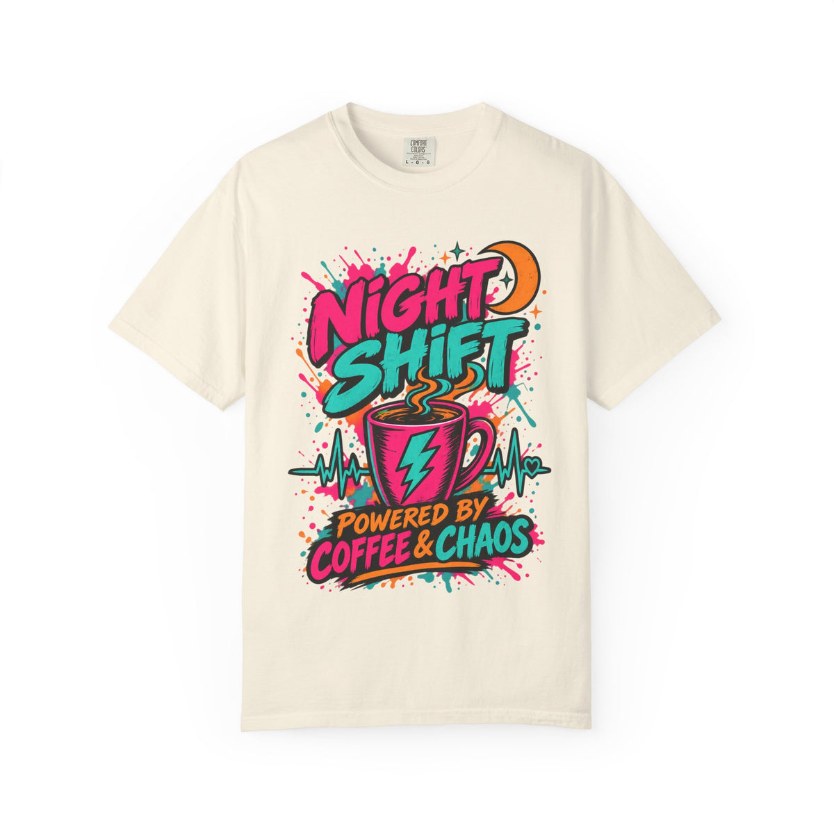 Night Shift Powered by Coffee and Chaos Nurse Comfort Colors T-Shirt