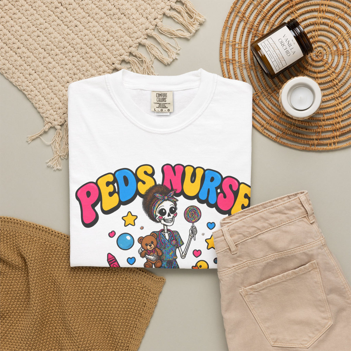 Peds Nurse Tiny Humans Big Hearts Skinny Skeleton Comfort Colors T-Shirt