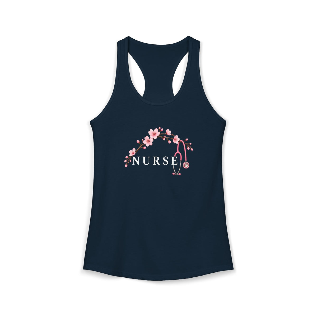 Nurse Cherry Blossom Stethoscope Floral Women's Racerback Tank Top