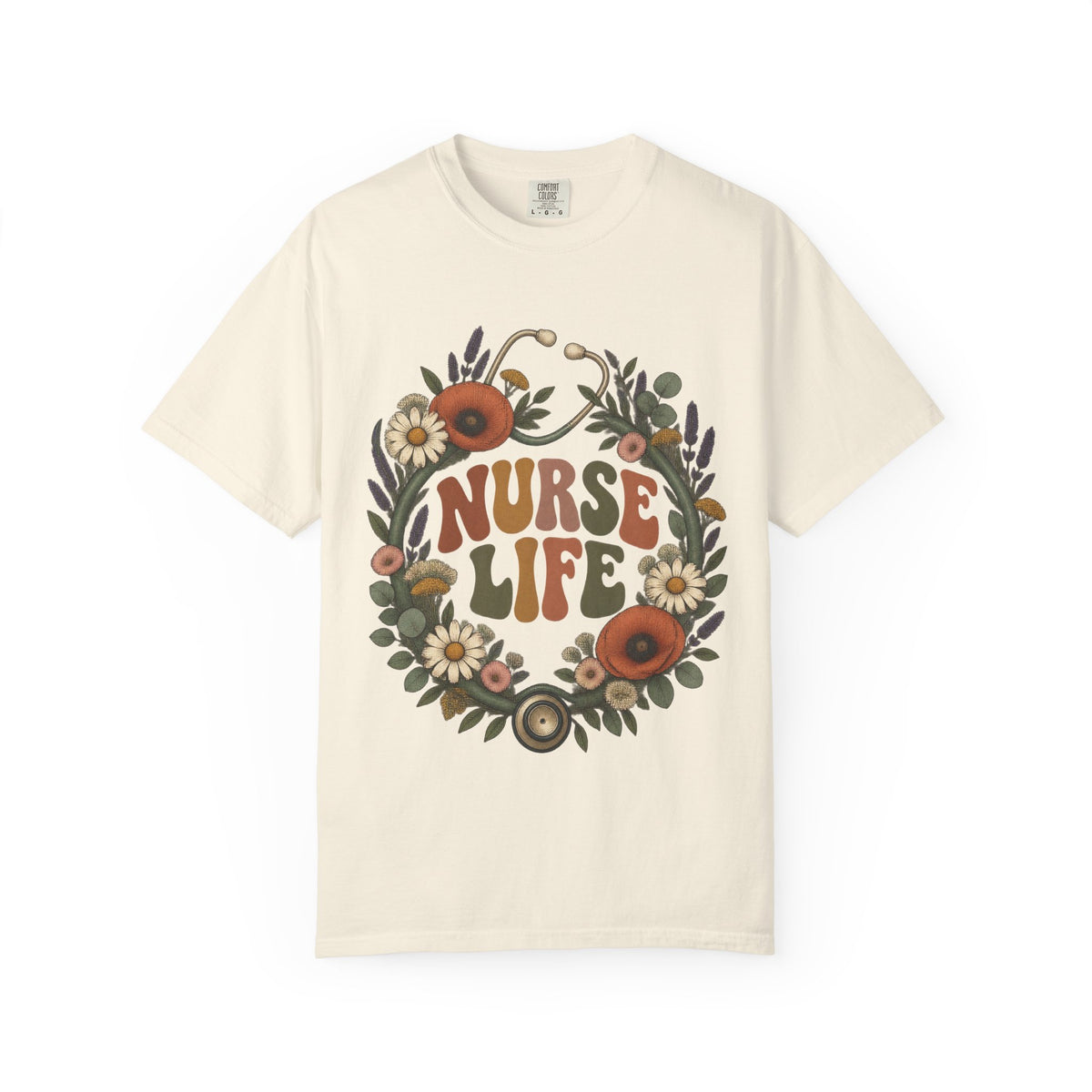 Boho Wildflower Stethoscope Nurse Life Comfort Colors T-Shirt