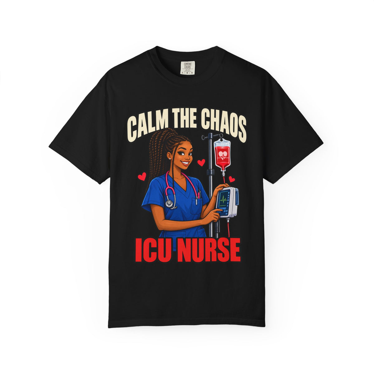 Calm the Chaos Dex ICU Nurse Tee (Long Braids)