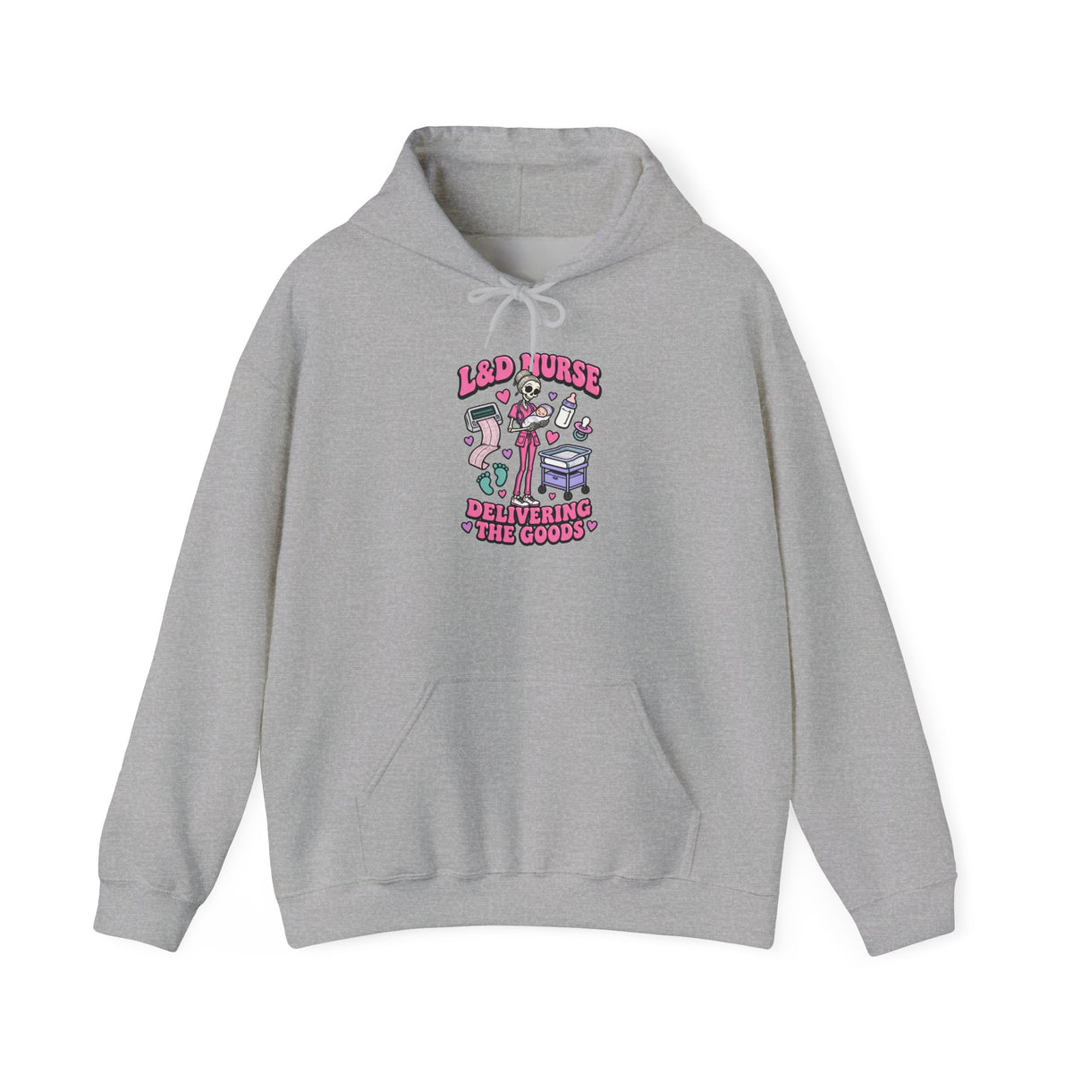 L&D Nurse Delivering the Goods Skinny Skeleton Hoodie