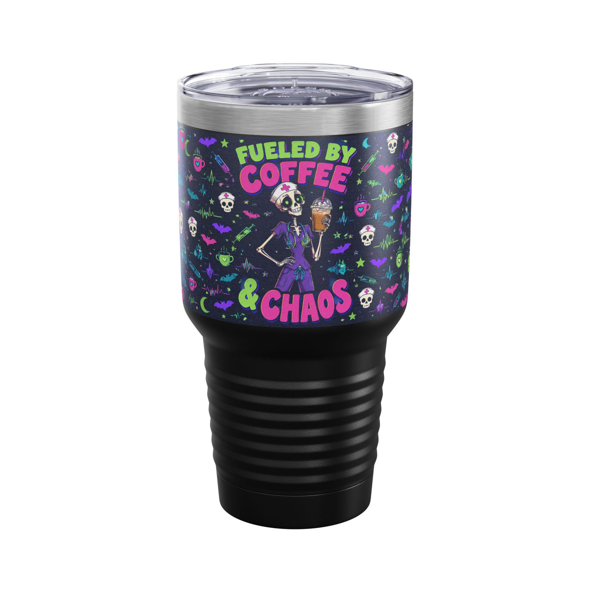 Fueled by Coffee and Chaos Skeleton Nurse 30oz Tundra Tumbler