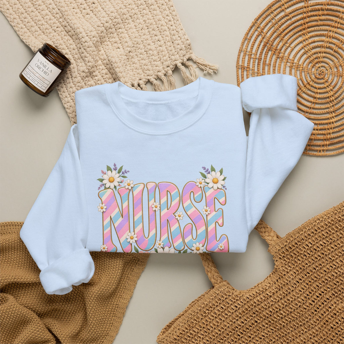 Pastel Stripe NURSE Crewneck Sweatshirt