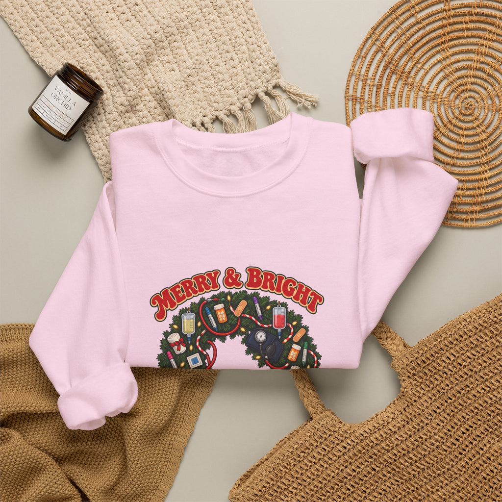 Merry & Bright and Fully Charted Christmas Nurse Crewneck Sweatshirt