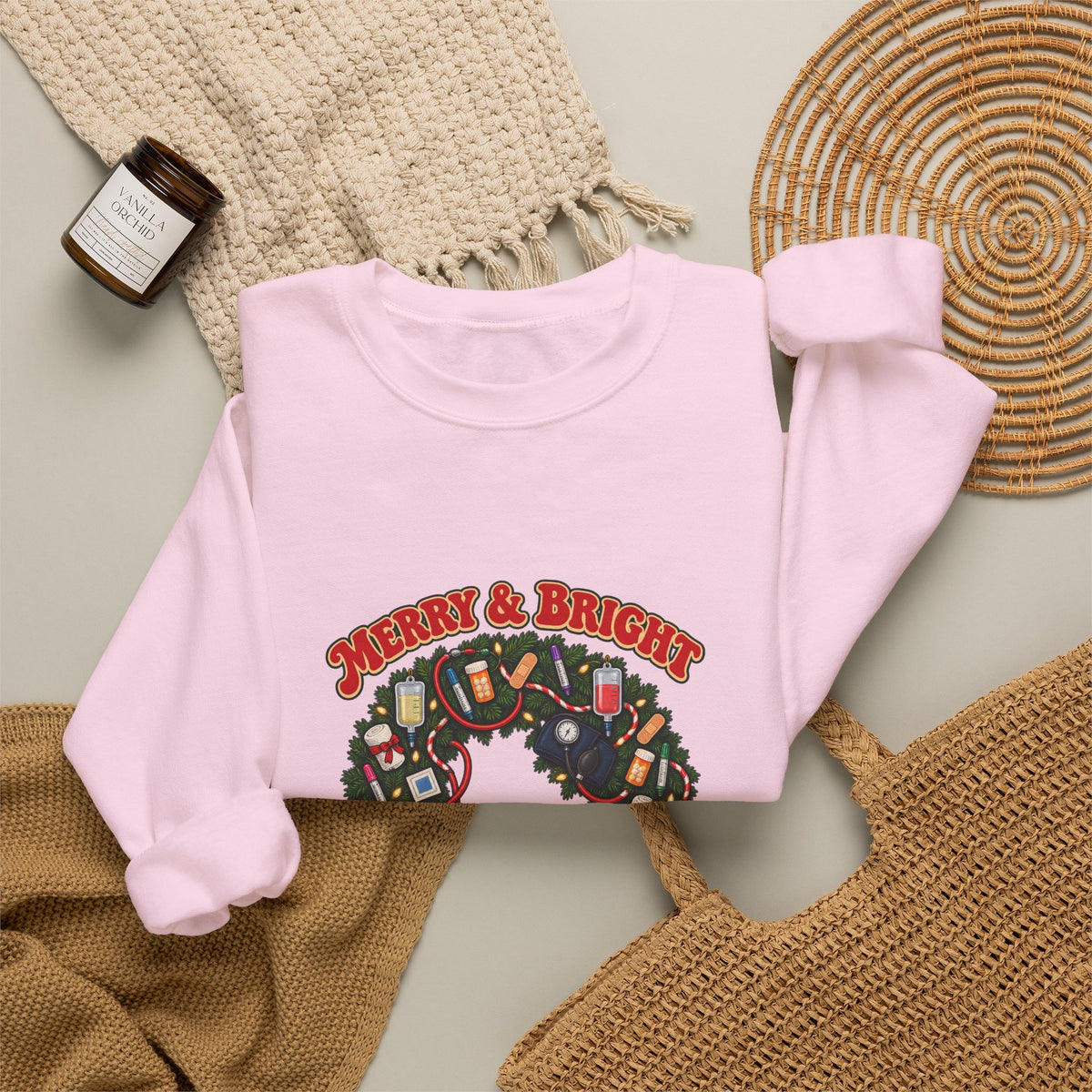 Merry & Bright and Fully Charted Christmas Nurse Crewneck Sweatshirt
