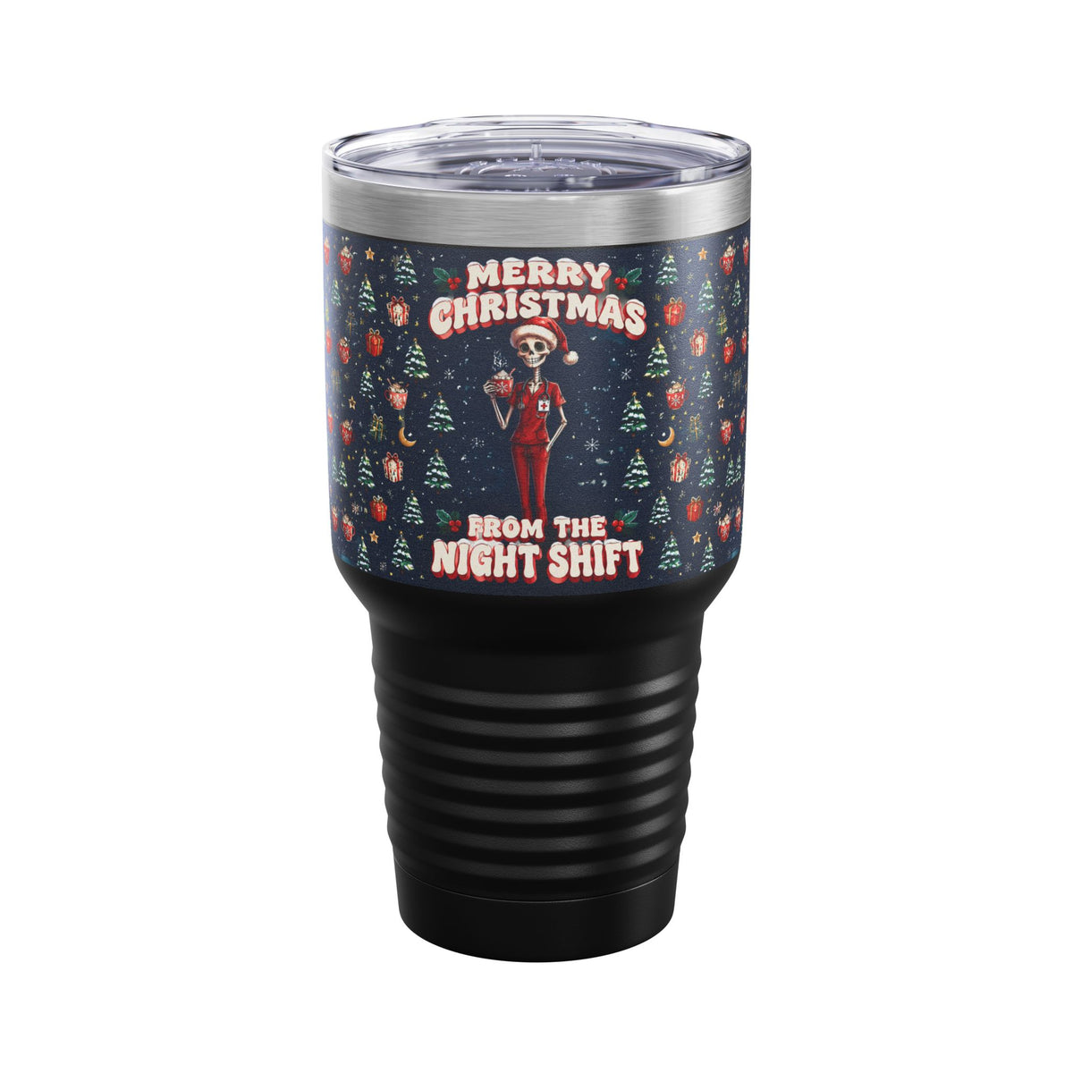 Merry Christmas From the Night Shift Skeleton Nurse 30oz Tundra Tumbler