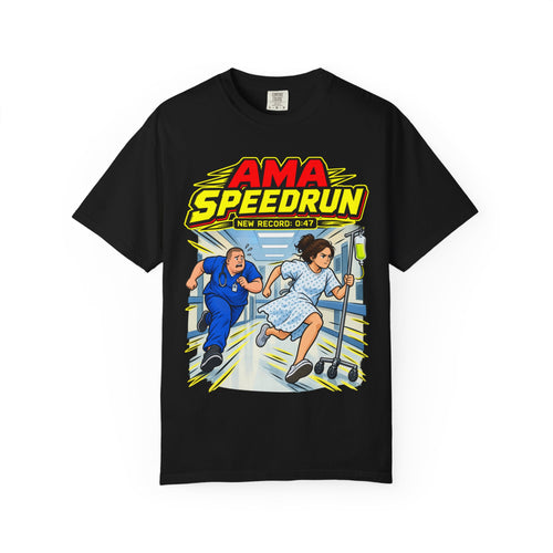 AMA Speedrun ER Male Nurse Funny Emergency Department Tee