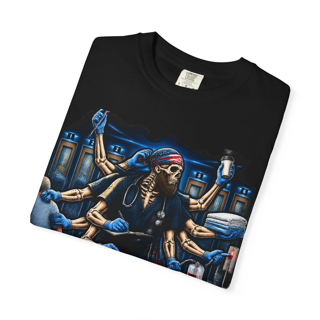 Multitaskin' x6 Patients Skeleton Med Surg Nurse Comfort Colors T-Shirt