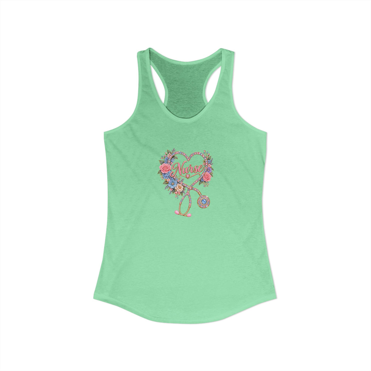 Rhinestone Stethoscope Heart Nurse Women's Racerback Tank Top